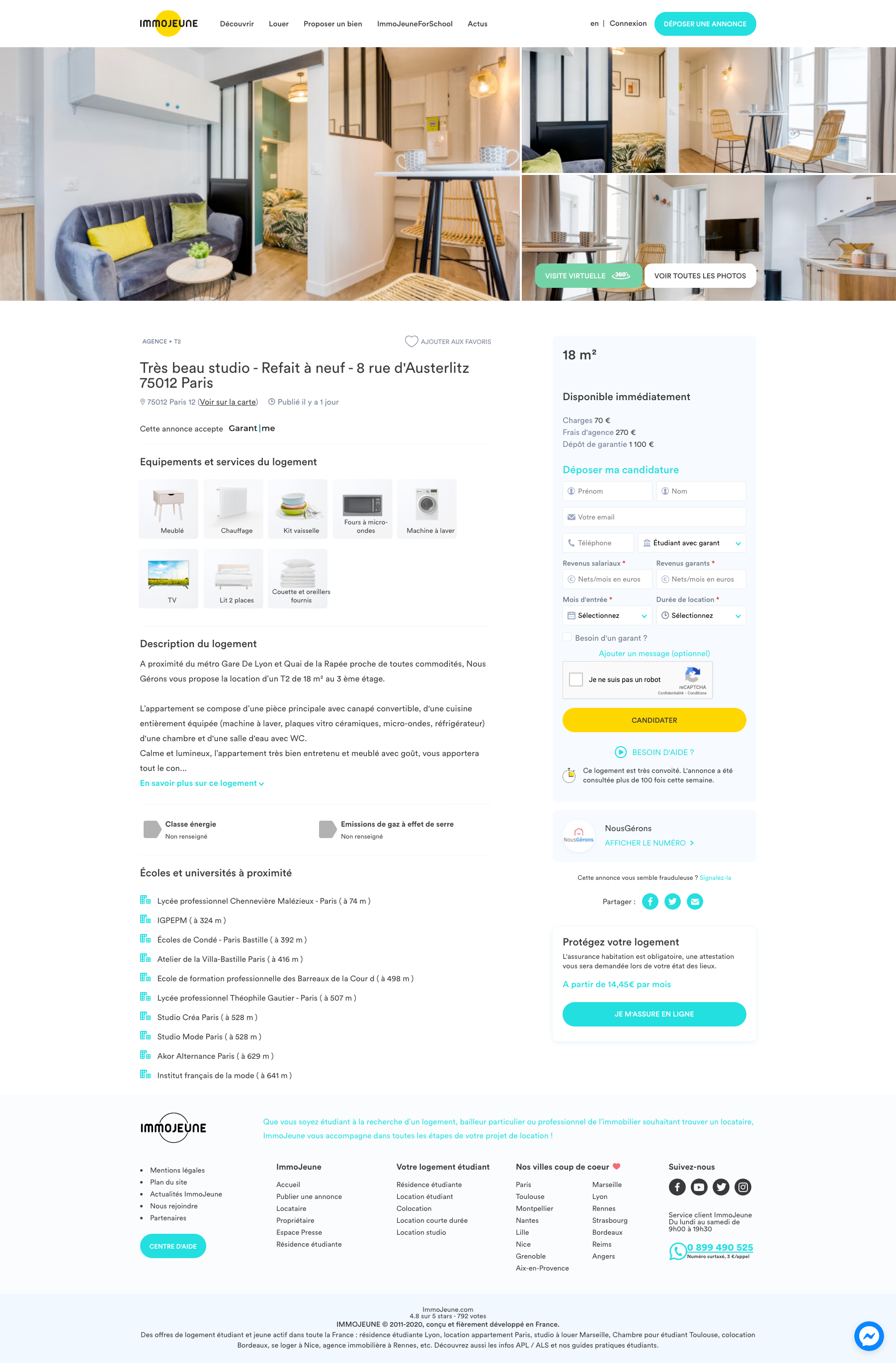 Capture d'écran page annonce ImmoJeune