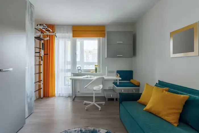 Vue sur le salon d'un logement en centre d'hébergement étudiant en France