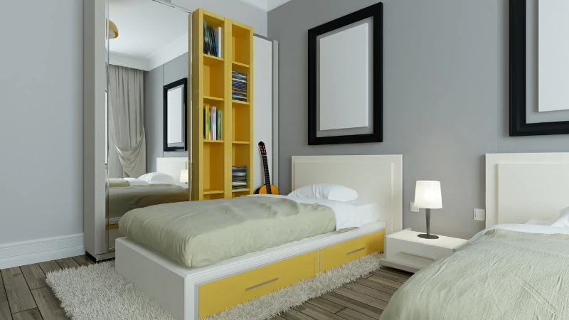 colocation à Limoges : ceci est une chambre habituel pour un appartement en colocation. Lit séparé, chacun possède son petit coin pour les affaires. Des chambres communes sont à disposition du groupe. Colocataires et vie étudiante.