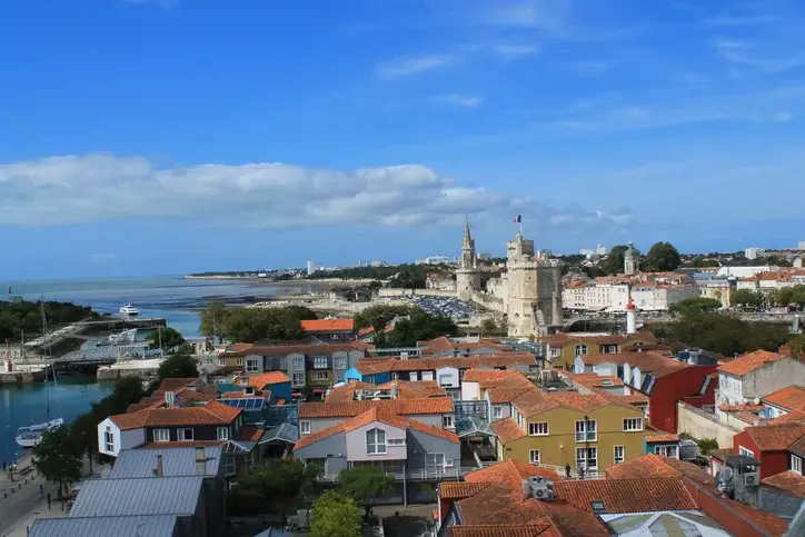 Vue sur la ville de La Rochelle, mettant en avant son charme et celui des logements étudiants à La Rochelle.